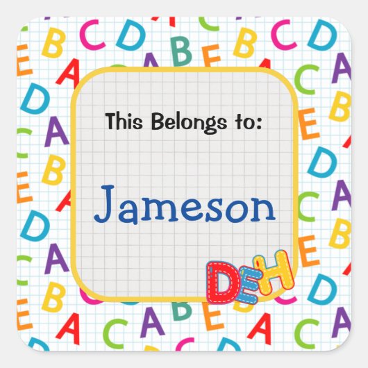 Kinder kleurrijk schoolpatroon vierkante sticker (Voorkant)