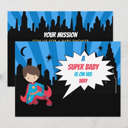 *~* Kinder kleurrijk SUPERHEROS Vet Baby shower Kaart (Voorkant / Achterkant)