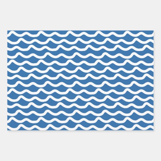 Kinder Kleurrijke Blauwe & Witte Golvende Lijnen Inpakpapier Vel (Voorkant 3)