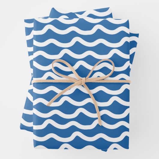 Kinder Kleurrijke Blauwe & Witte Golvende Lijnen Inpakpapier Vel (In situ)