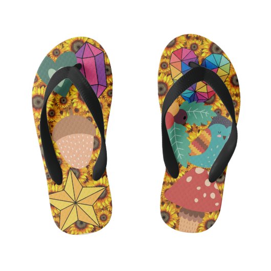 Kinder kleurrijke Clipart Collage Flowers Star Rai Kinder Teenslippers (Voetbed)