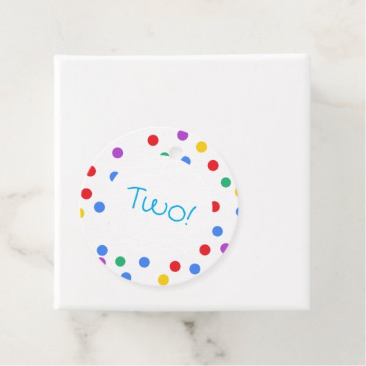 Kinder kleurrijke Confetti Stippen 2e verjaardag Bedankjes Labels (In situ)