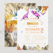 Kinder kleurrijke dinosaurus thema verjaardagsfees kaart (Voorkant / Achterkant)