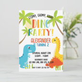 Kinder kleurrijke dinosaurus verjaardagsfeestje kaart (Staand voorkant)