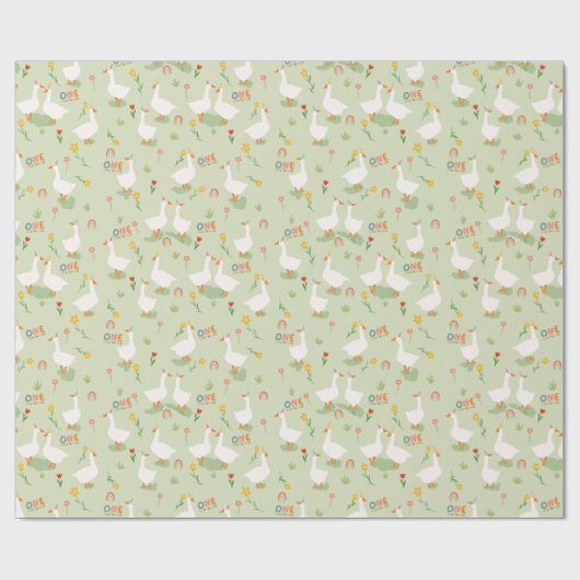 Kinder kleurrijke een Gekke gans eerste verjaardag Cadeaupapier (Vlak)