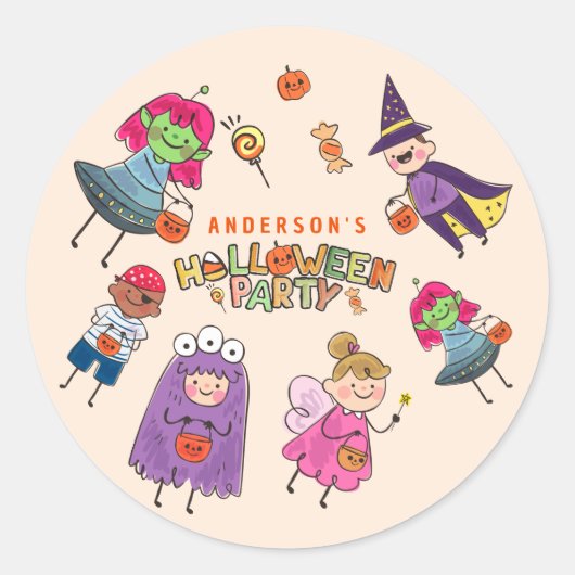 Kinder Kleurrijke Halloween Kostuum Party Ronde Sticker (Voorkant)
