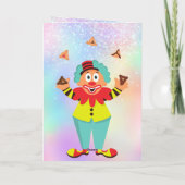 Kinder kleurrijke Hamantash Clown Happy Purim Kaart (Achterkant)