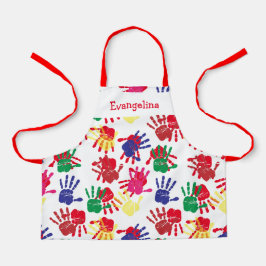 Kinder kleurrijke handafdrukken schort