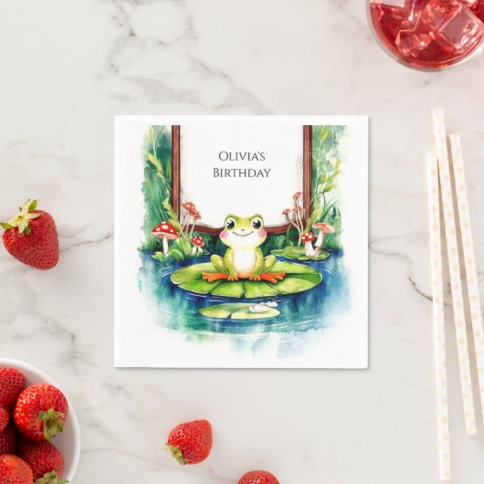 Kinder kleurrijke kikkerverjaardag servet (Insitu)