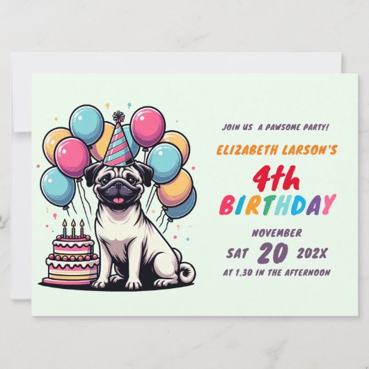 Kinder Kleurrijke Pug Thema Verjaardag Kaart (Voorkant)