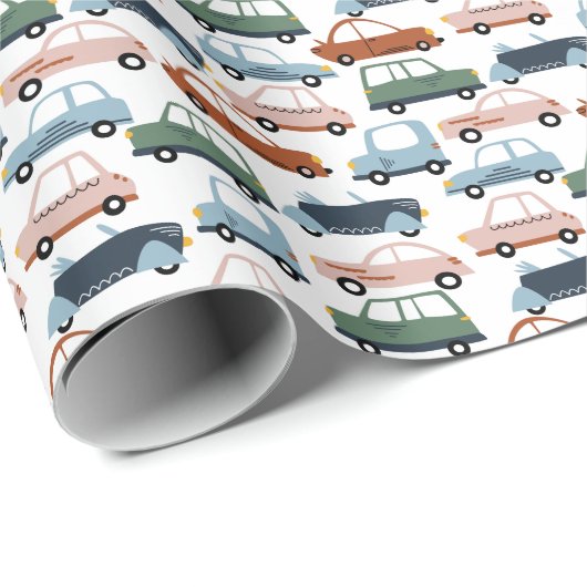 Kinder kleurrijke Retro-auto en vrachtwagenpatroon Cadeaupapier (Rol Hoek)