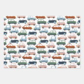 Kinder kleurrijke Retro-auto en vrachtwagenpatroon Inpakpapier Vel (Voorkant)