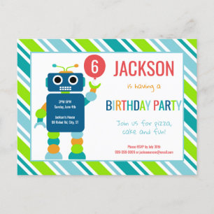 Kinder kleurrijke Robot Birthday Invitation Briefk Uitnodiging Briefkaart