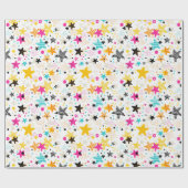Kinder kleurrijke sterren cadeaupapier (Vlak)