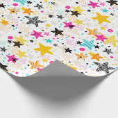 Kinder kleurrijke sterren cadeaupapier (Hoek)