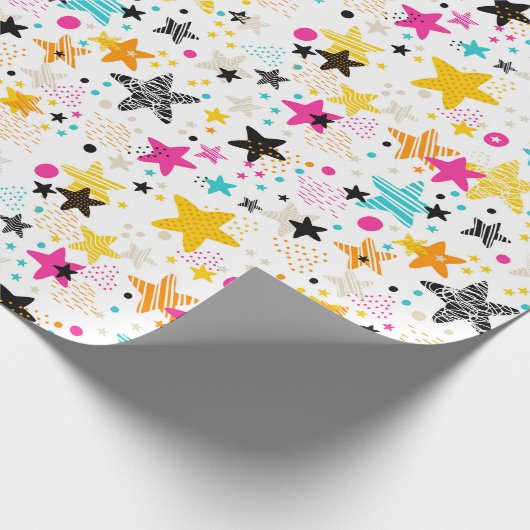 Kinder kleurrijke sterren cadeaupapier (Hoek)