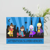 *~* Kinder kleurrijke SUPERHEROS Bold Birthday Par Kaart (Staand voorkant)