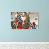 Kinder klim op de Santa Canvas Afdruk (Insitu (Houten vloer))