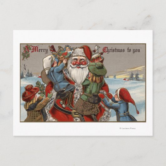Kinder klim op de Santa Feestdagenkaart (Voorkant)