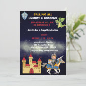 Kinder Knight op Horse Dragon Birthday Party Kaart (Staand voorkant)