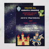 Kinder Knight op Horse Dragon Birthday Party Kaart (Voorkant / Achterkant)