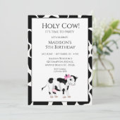 Kinder Koe Afdrukmeisjes Verjaardagsfeest Uitnodig Kaart (Staand voorkant)
