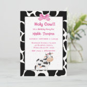 Kinder Koe Afdrukmeisjes Verjaardagsfeest Uitnodig Kaart (Staand voorkant)