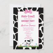 Kinder Koe Afdrukmeisjes Verjaardagsfeest Uitnodig Kaart (Voorkant)