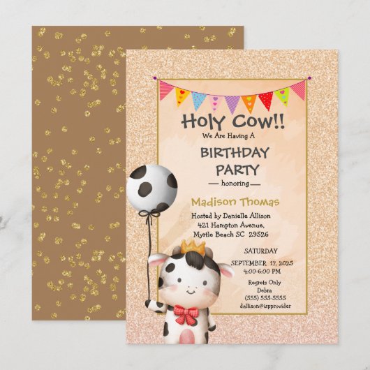 Kinder Koe meisjes Glitter Birthday Kaart (Voorkant / Achterkant)