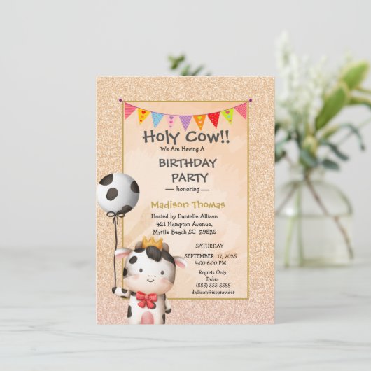 Kinder Koe meisjes Glitter Birthday Kaart (Staand voorkant)