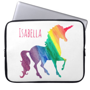 Kinder Koel Kleurrijke Waterverf Regenboog Unicorn Laptop Sleeve