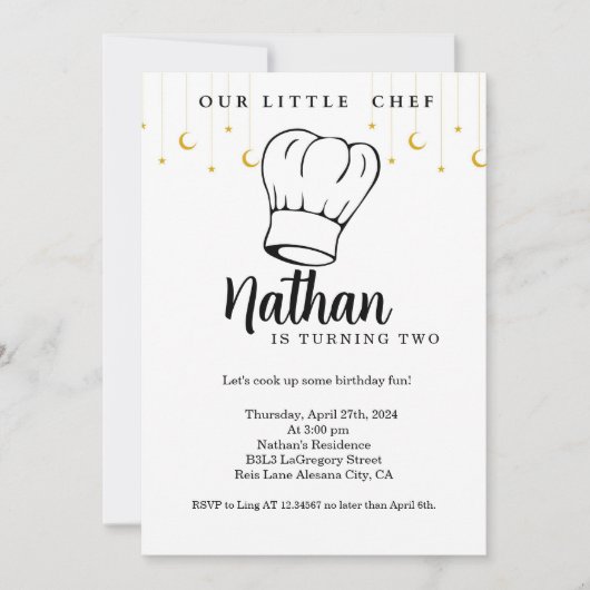 Kinder Koken Verjaardagsuitnodiging Minimalistisch Kaart (Voorkant)