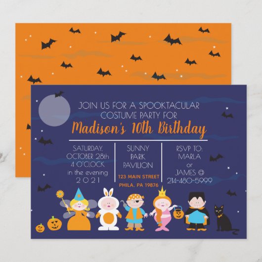 Kinder kostume Birthday Party Halloween Uitnodigin Kaart (Voorkant / Achterkant)