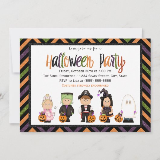 Kinder kostume Halloween Party Invitation Kaart (Voorkant)