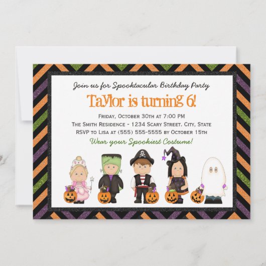 Kinder kostuum Halloween Birthday Party Invitation Kaart (Voorkant)