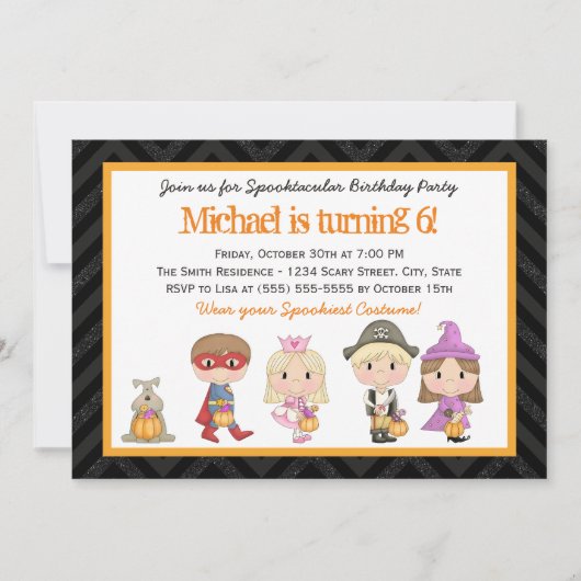 Kinder kostuum Halloween Birthday Party Invitation Kaart (Voorkant)