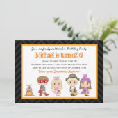 Kinder kostuum Halloween Birthday Party Invitation Kaart (Staand voorkant)