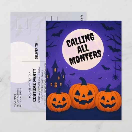 Kinder Kostuumfeest Halloween Invitation Briefkaar Briefkaart (Voorkant / Achterkant)