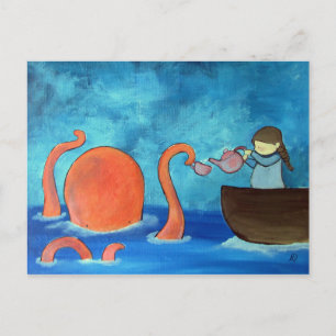 Kinder kunstmeisjes Octopus Tea Party Cute Briefkaart