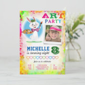 Kinder kunstschilderende Birthday-fotouitnodiging Kaart (Staand voorkant)