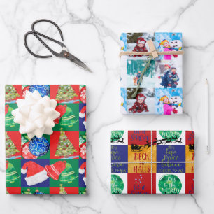 Kinder kunsttekeningen en foto's, set van 3 inpakpapier vel