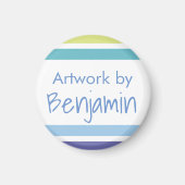 Kinder kunstwerknaam Blue en Green Stripes Magnet (Voorkant)