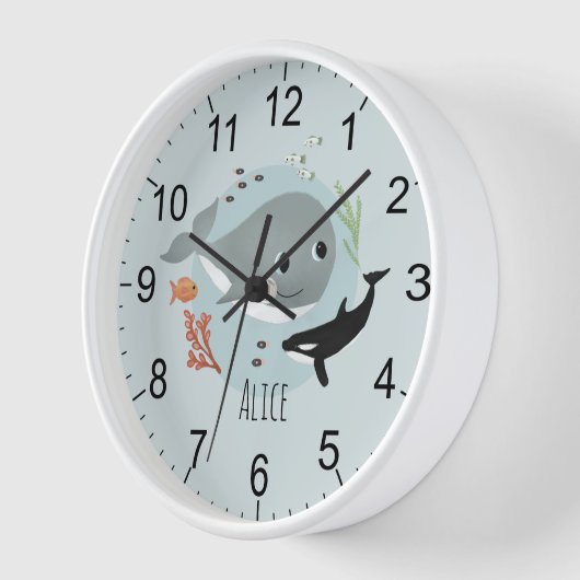 Kinder Kute Ocean Whale en Orca AcrylWall Clock (Hoek)