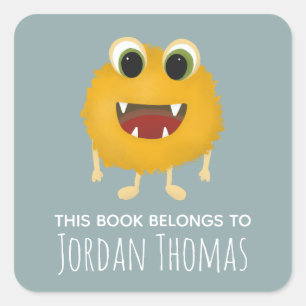 Kinder Kute Yellow Monster School Bookplaat Vierkante Sticker