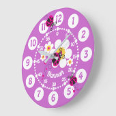 Kinder ladybug en bloemroze paarse meisjes wandklo grote klok (Hoek)