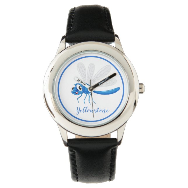 Kinder leder-horlogegele-aardse libellen horloge (Voorkant)
