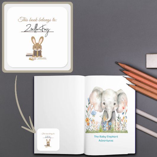 Kinder leesboeken Animal Theme Bookplate Vierkante Sticker