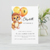 Kinder leeuw salie ballon grappig verjaardagsfeest kaart (Staand voorkant)