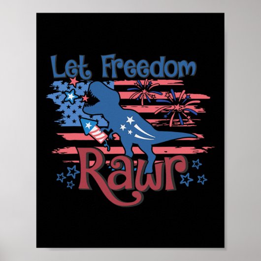 Kinder Let Freedom Rawr T-rex dinosaurus VS Vlag 4 Poster (Voorkant)