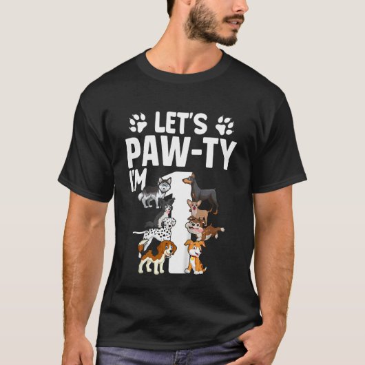 Kinder Lets Pawty Ik ben 1 Puppy Dog 1e Verjaardag T-shirt (Voorkant)